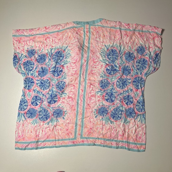 Lilly Pulitzer Thea V-Neck Caftan Dress Pewter Pink Sole Seaurchin L/XL Kimono - Picture 3 of 8